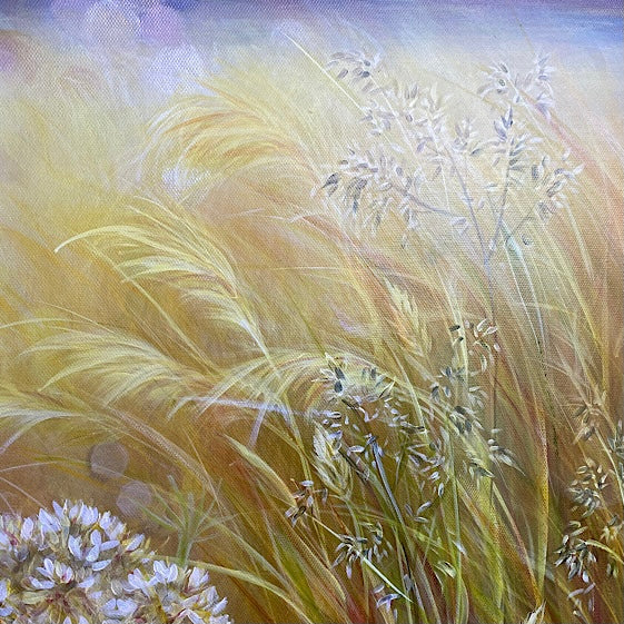 'Stillness' -Golden Wild Flower Meadow Painting- Canvas
