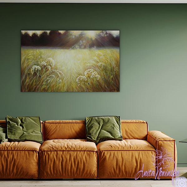 'Stillness' -Golden Wild Flower Meadow Painting- Canvas