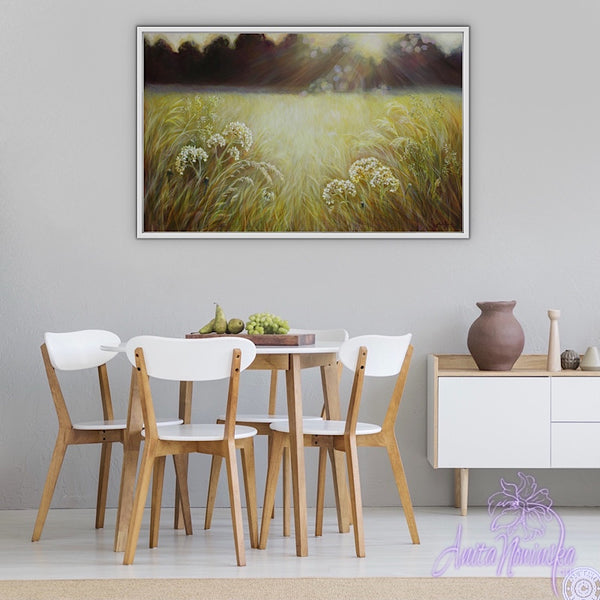 'Stillness' -Golden Wild Flower Meadow Painting- Canvas