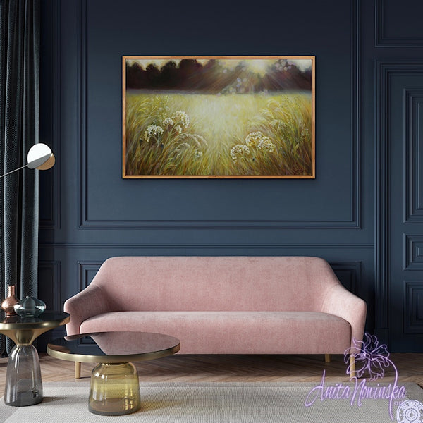 'Stillness' -Golden Wild Flower Meadow Painting- Canvas