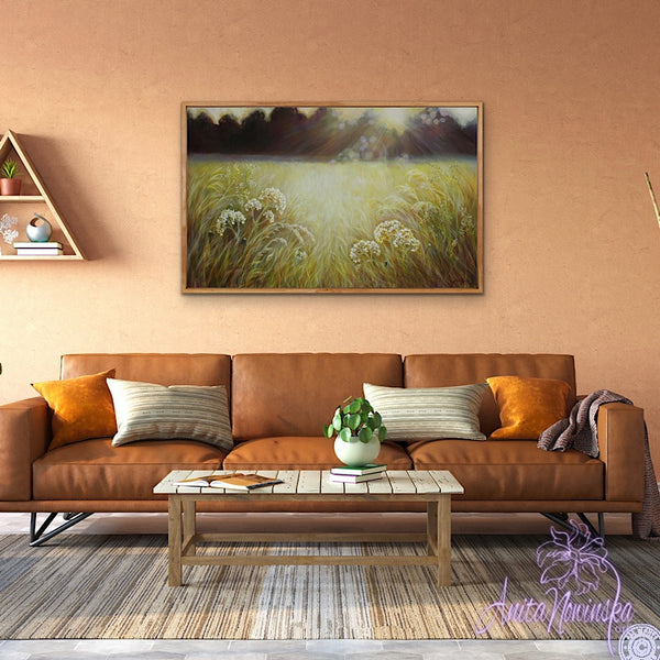 'Stillness' -Golden Wild Flower Meadow Painting- Canvas