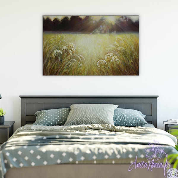 'Stillness' -Golden Wild Flower Meadow Painting- Canvas