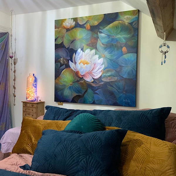 waterliles waterlily pond big flower painting by Anita Nowinska