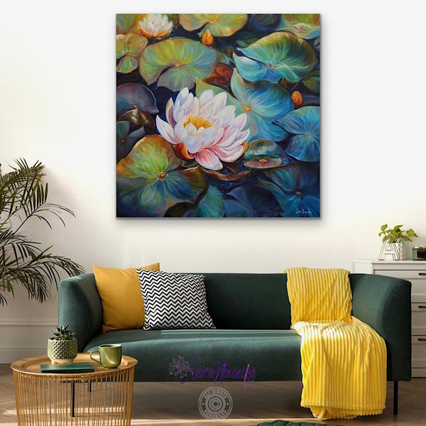 waterliles waterlily pond big flower painting by Anita Nowinska