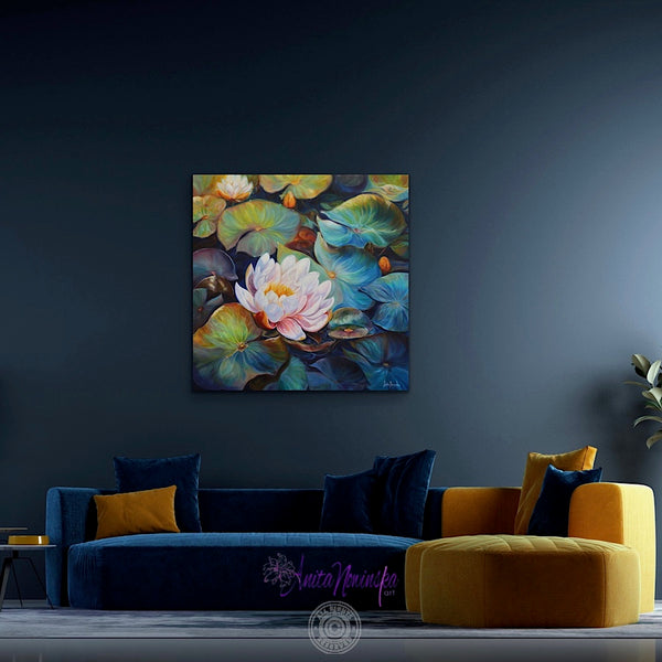 waterliles waterlily pond big flower painting by Anita Nowinska