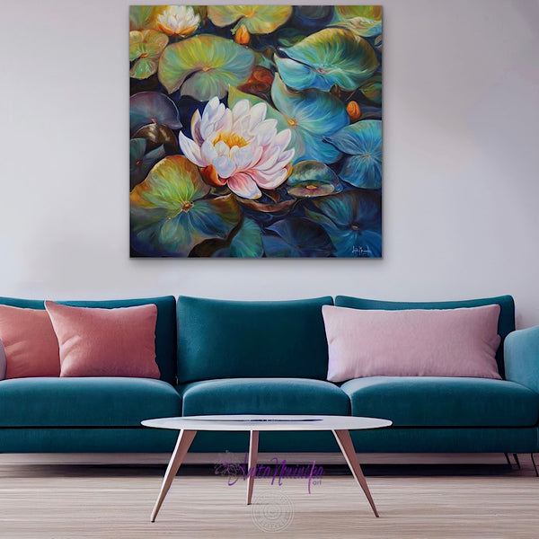 waterliles waterlily pond big flower painting by Anita Nowinska