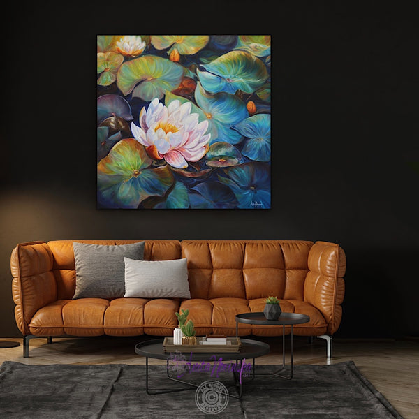 waterliles waterlily pond big flower painting by Anita Nowinska