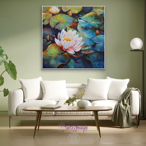 waterliles waterlily pond big flower painting by Anita Nowinska
