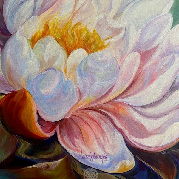 waterliles waterlily pond big flower painting by Anita Nowinska