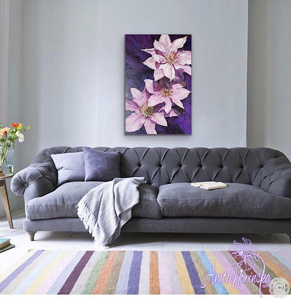 purple clematis big flower painting by Anita nowinska