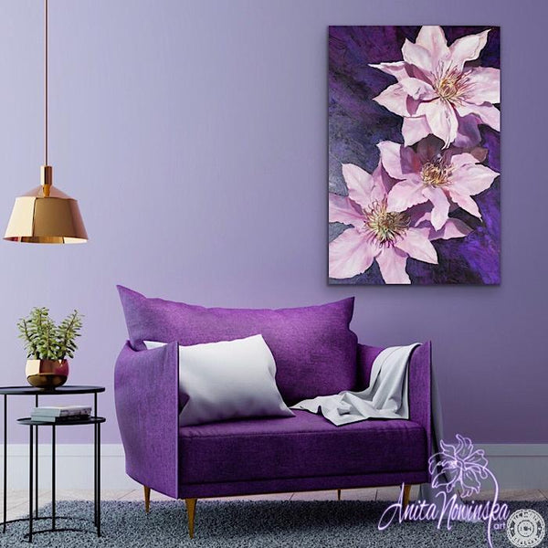 purple clematis big flower painting by Anita nowinska