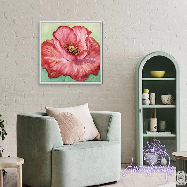 bright red poppy flower painting by Anita Nowinska wall art