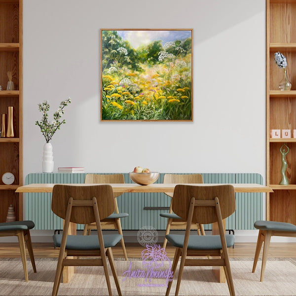 Beyond- Large oil painting o cow parsley & golden yarrow in a wild flower meadow by anita nowinska.JPEG