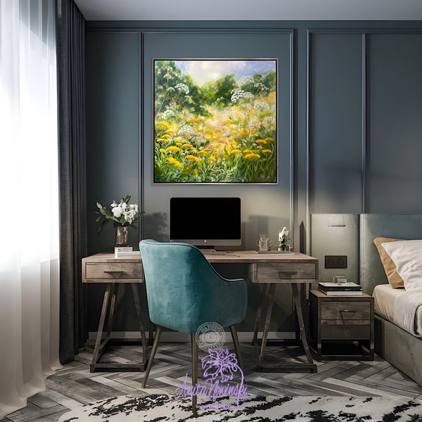 Beyond- Large oil painting o cow parsley & golden yarrow in a wild flower meadow by anita nowinska.JPEG