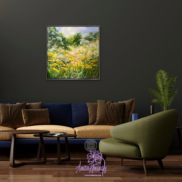 Beyond- Large oil painting o cow parsley & golden yarrow in a wild flower meadow by anita nowinska.JPEG