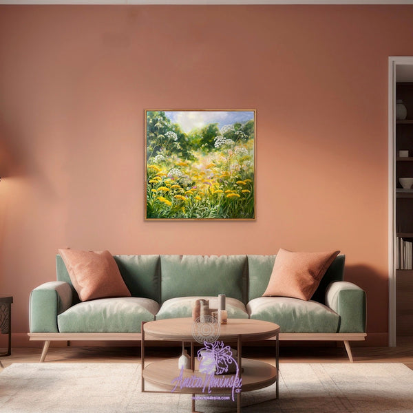 Beyond- Large oil painting o cow parsley & golden yarrow in a wild flower meadow by anita nowinska.JPEG