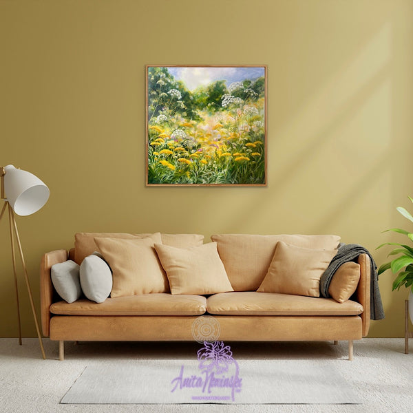 Beyond- Large oil painting o cow parsley & golden yarrow in a wild flower meadow by anita nowinska.JPEG
