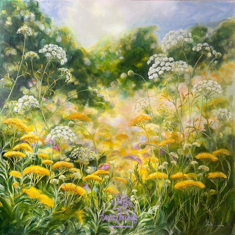 Beyond- Large oil painting o cow parsley & golden yarrow in a wild flower meadow by anita nowinska.JPEG
