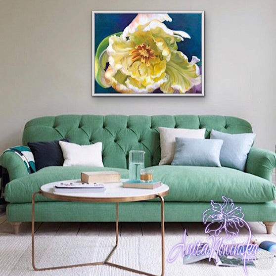 intrigue- cream parrot tulip big flower painting by Anita Nowinska