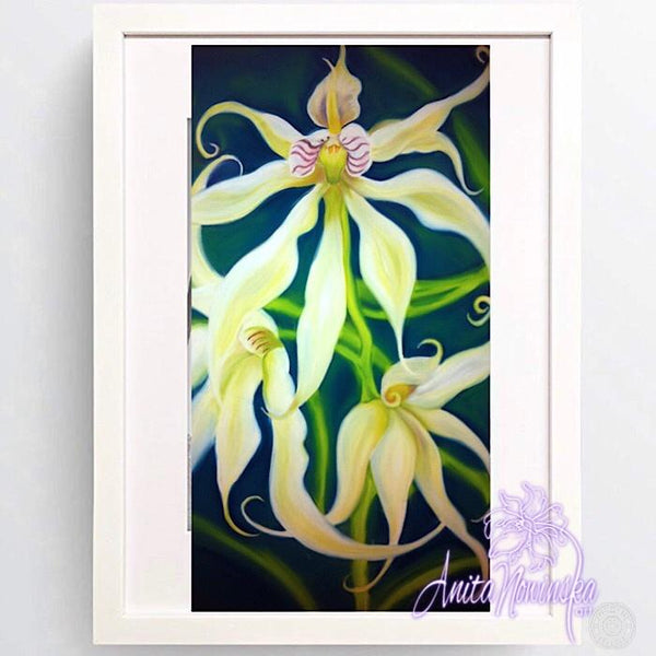 framed print ofgold, cream & burgundy orchid flower painting by Anita Nowinska