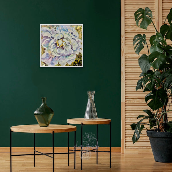 embrace- original framed oil painting of flouncy white peony on a 14ct gold background by anita nowinska.JPEG
