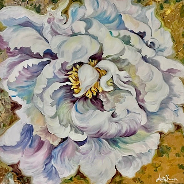 embrace- original framed oil painting of flouncy white peony on a 14ct gold background by anita nowinska.JPEG
