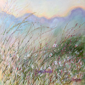 Equilibrium - meadow painting acrylic on canvas  in pale pastel colours by Anita Nowinska Art for well being