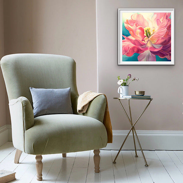 First crush, flower painting of pink tulip by Anita Nowinska