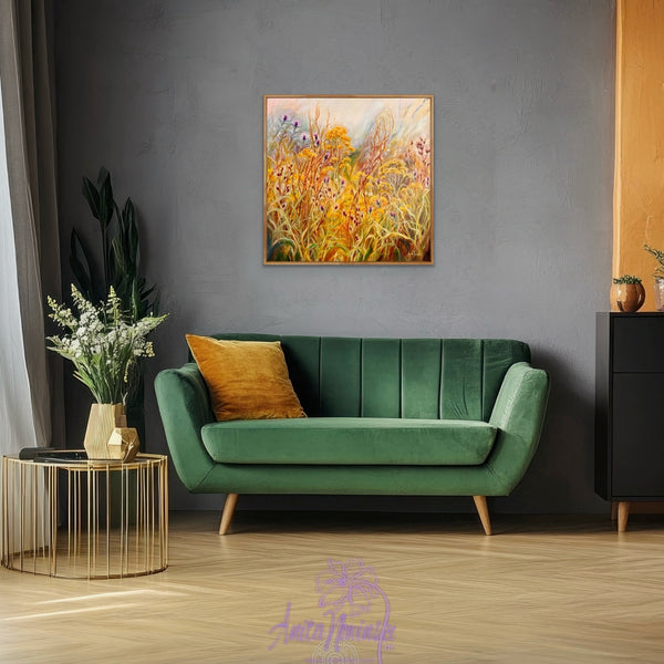 Meliorism- Golden meadow oil  painting with sorrel seeds, ragwort & thistles by anita nowinska art.JPEG