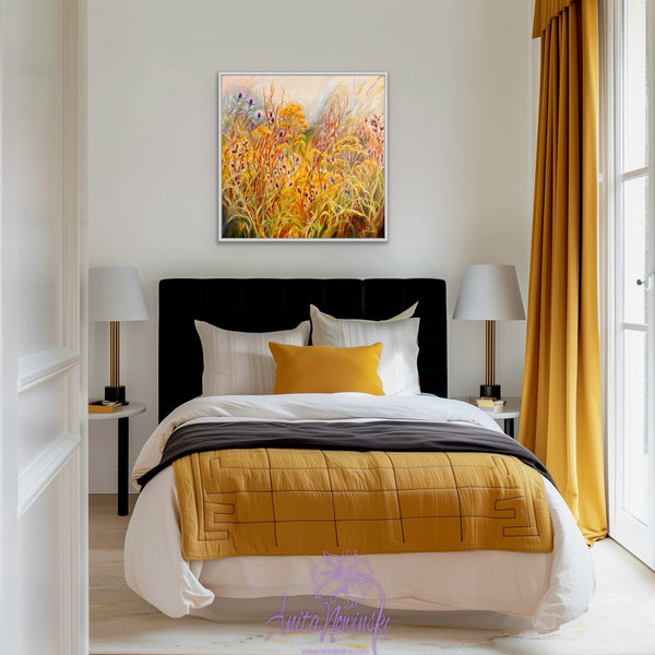 Meliorism- Golden meadow oil  painting with sorrel seeds, ragwort & thistles by anita nowinska art.JPEG