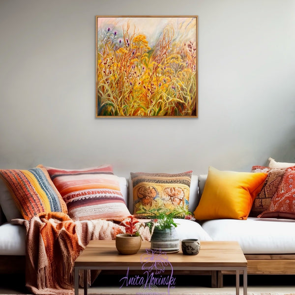 Meliorism- Golden meadow oil  painting with sorrel seeds, ragwort & thistles by anita nowinska art.JPEG