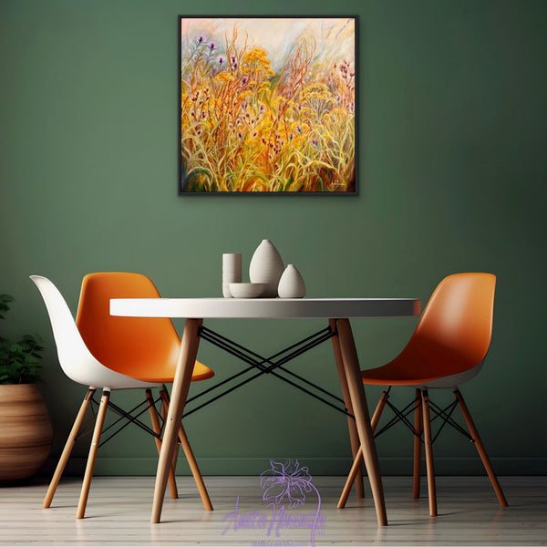 Meliorism- Golden meadow oil  painting with sorrel seeds, ragwort & thistles by anita nowinska art.JPEG
