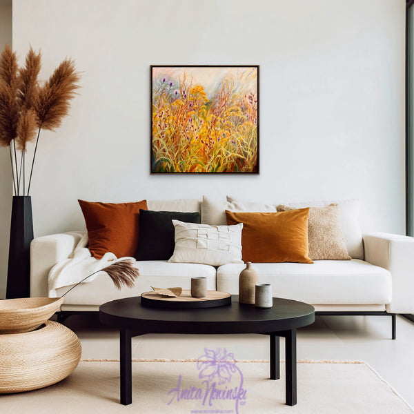Meliorism- Golden meadow oil  painting with sorrel seeds, ragwort & thistles by anita nowinska art.JPEG