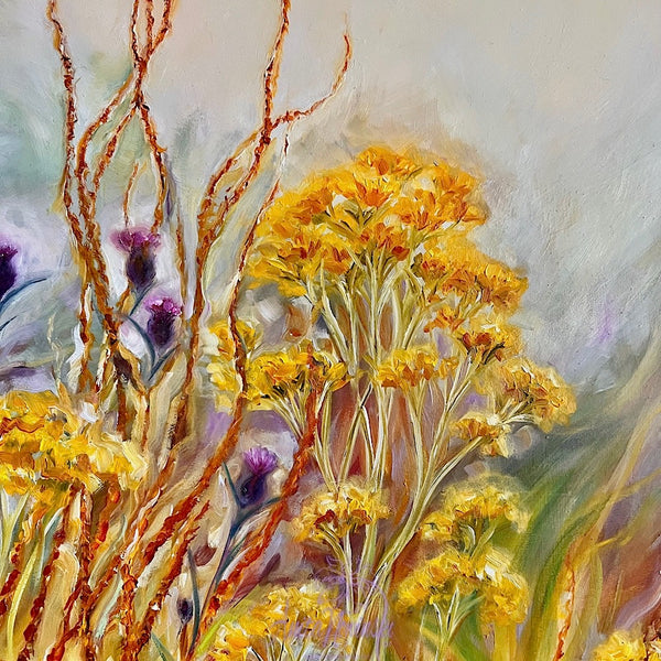 Meliorism- Golden meadow oil  painting with sorrel seeds, ragwort & thistles by anita nowinska art.JPEG