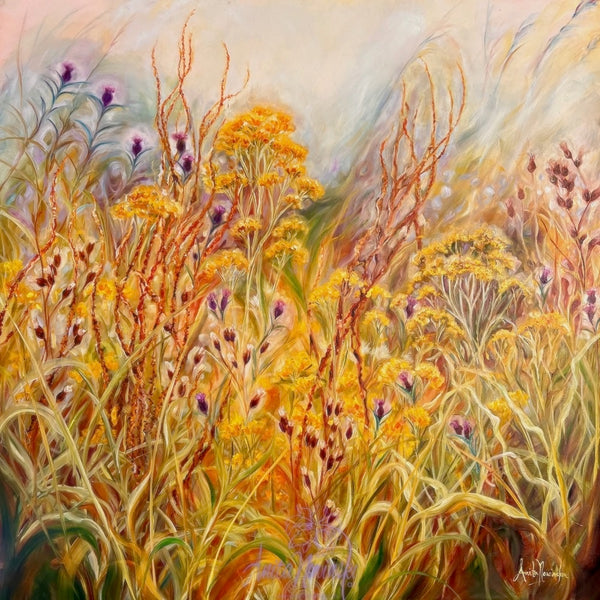 Meliorism- Golden meadow oil  painting with sorrel seeds, ragwort & thistles by anita nowinska art.JPEG