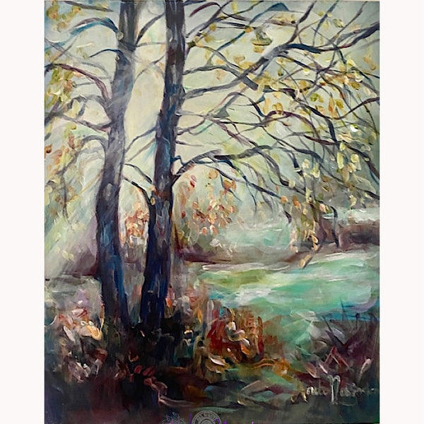 small lansdscape paintings in oil by anita nowinska of garden and trees in early morning light