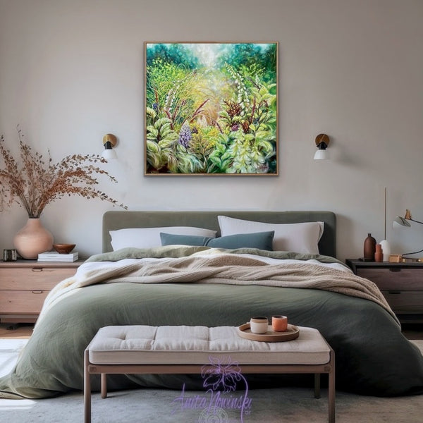 Mosaic- big bright Spring garden flower painting by anita Nowinska green lilac pink.JPG