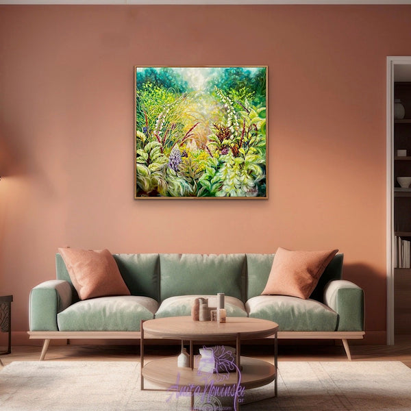 Mosaic- big bright Spring garden flower painting by anita Nowinska green lilac pink.JPG
