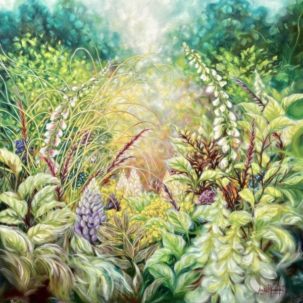 Mosaic- big bright Spring garden flower painting by anita Nowinska green lilac pink.JPG
