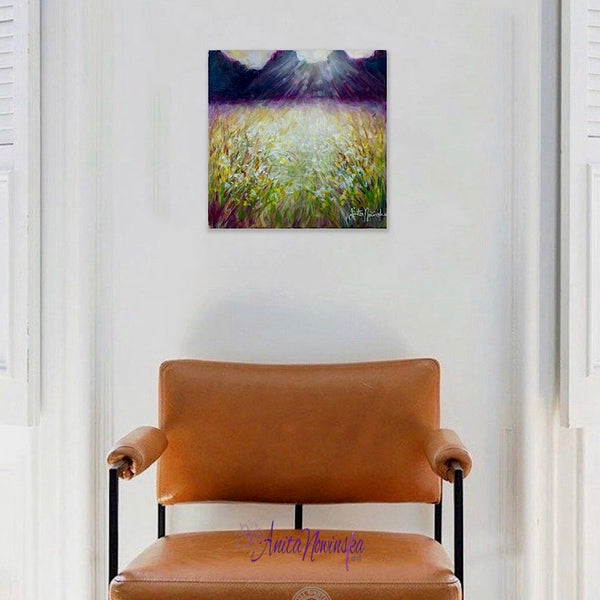 Small oil on canvas meadow painting with grasses wild flowers & dapped sunlight by Anita Nowinska.jpg