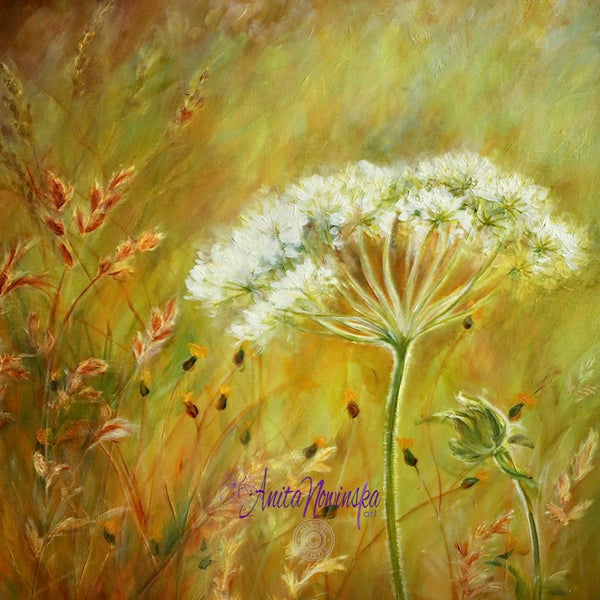 Transience is an original oil painting of a wild flower meadow at golden hour with dappled sunlight by anita Nowinska copy 9