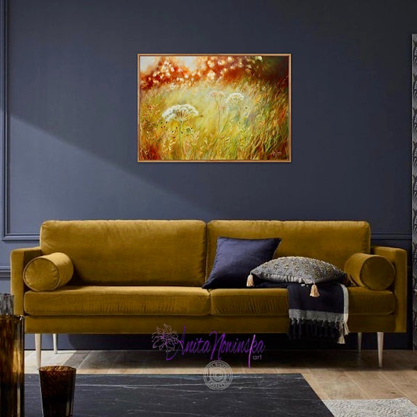 Transience is an original oil painting of a wild flower meadow at golden hour with dappled sunlight by anita Nowinska copy 9