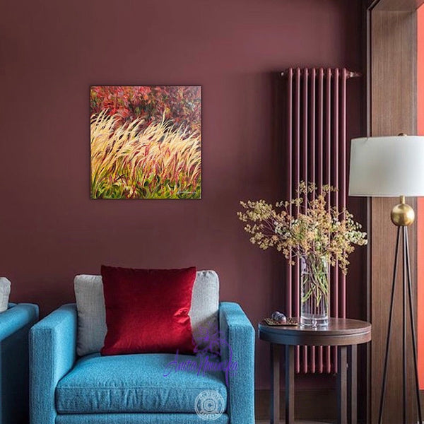painting of autumn garden border with grasses by anita nowinska