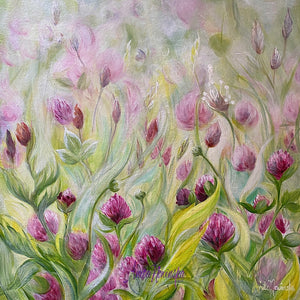 clover wild flower meadow painting by Anita Nowinska small acrylic on canvas
