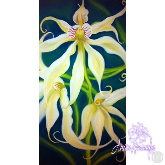 Ballerinas- Cream & Green Orchid Painting