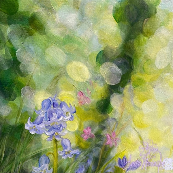 wild flower painting of bluebells, Devon hedgerow by Anita Nowinska