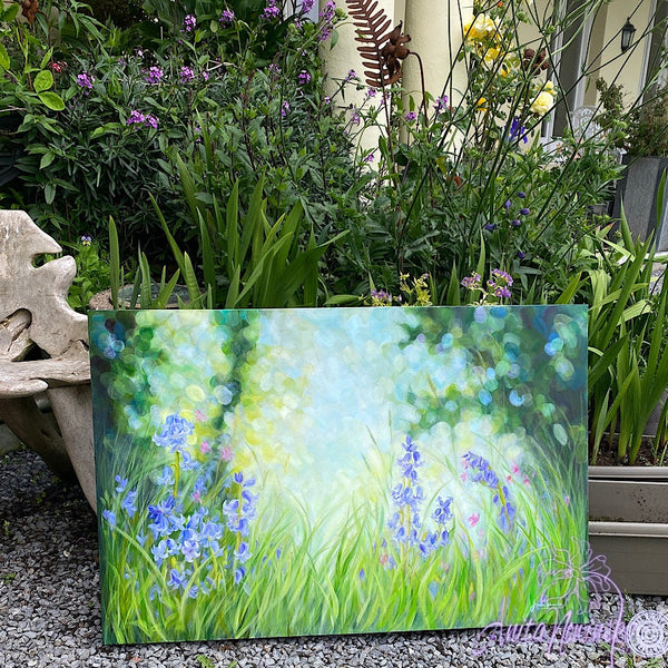 wild flower painting of bluebells, Devon hedgerow by Anita Nowinska
