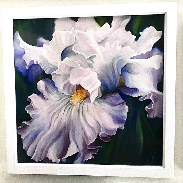 framed print of pale blue iris flower painting by anita nowinska