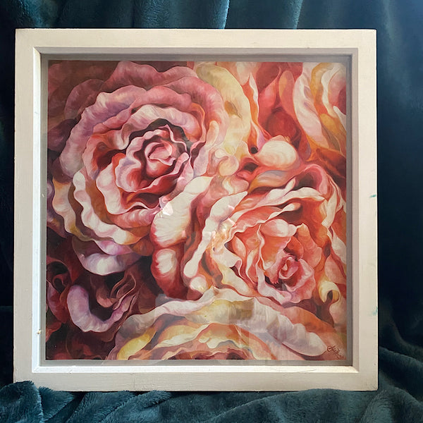 framed print of peach roses flower painting by anita nowinska