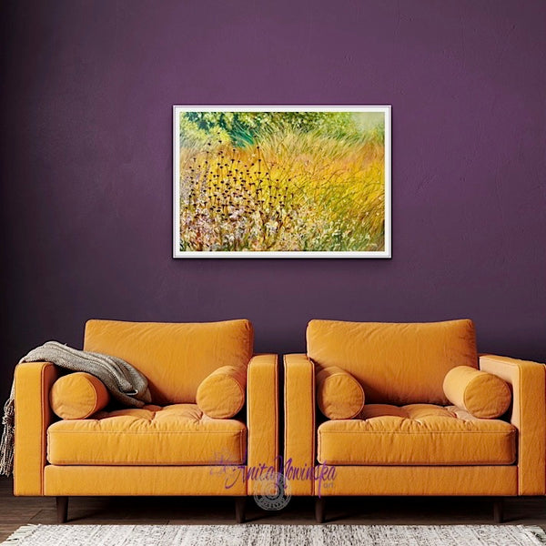 gine art print of understanding is a beautiful garden border painting in autumn with grasses, gaura and Phlomis flowers and seed heads